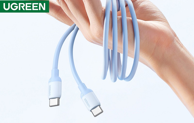 Ugreen 15279 UGREEN Cáp sạc nhanh silicon USB-C sang USB-C màu xanh 1m chính hãng