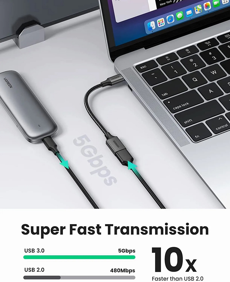 Ugreen 15305 USB-C Nam sang USB-A 3.0 Nữ (Đen) cao cấp.