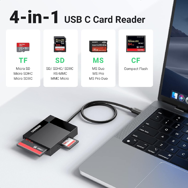 Ugreen 15306 Đầu đọc thẻ nhớ USB Type-C 4 in 1 SD/TF/CF/MS cho điện thoại, máy tính cao cấp