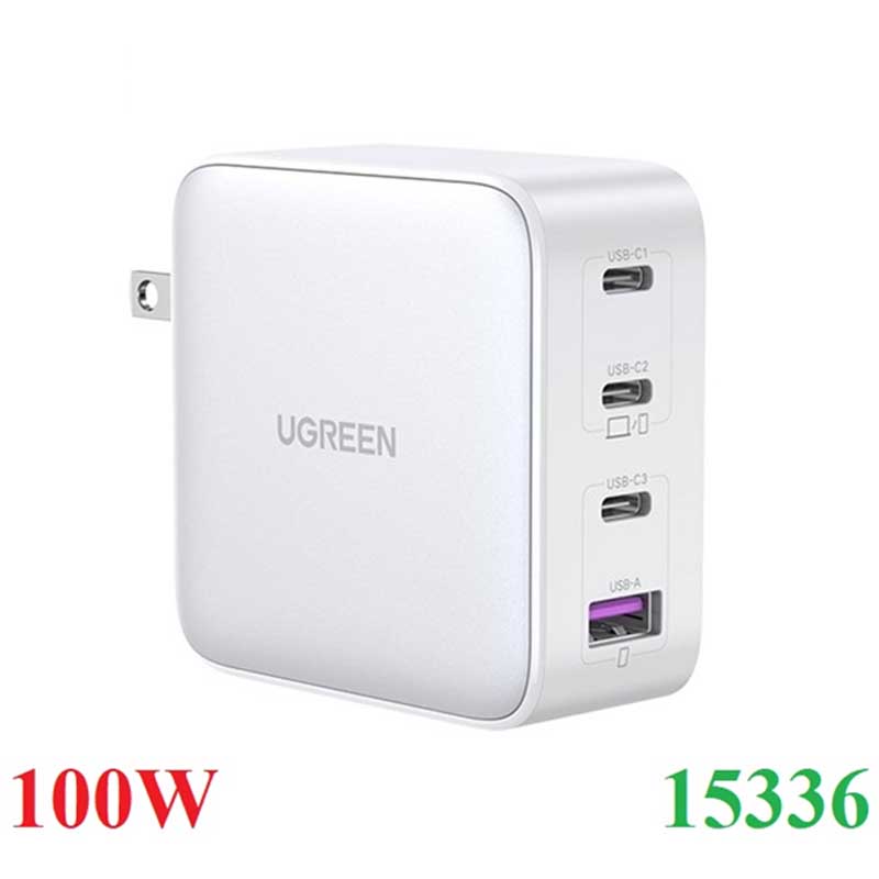 Ugreen 15336 Củ sạc nhanh 100W GaN Nexode 4 cổng,3 USB Type-C và 1 USB Type-A Hỗ trợ QC4+ chính hãng