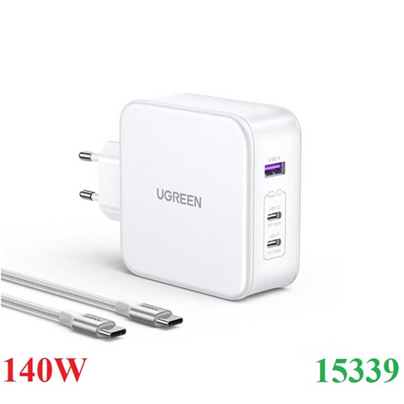 Ugreen 15339 Củ sạc nhanh Nexode 140W GaN PD3.1, 2 USB Type-C và 1 USB Type-A chính hãng (EU)