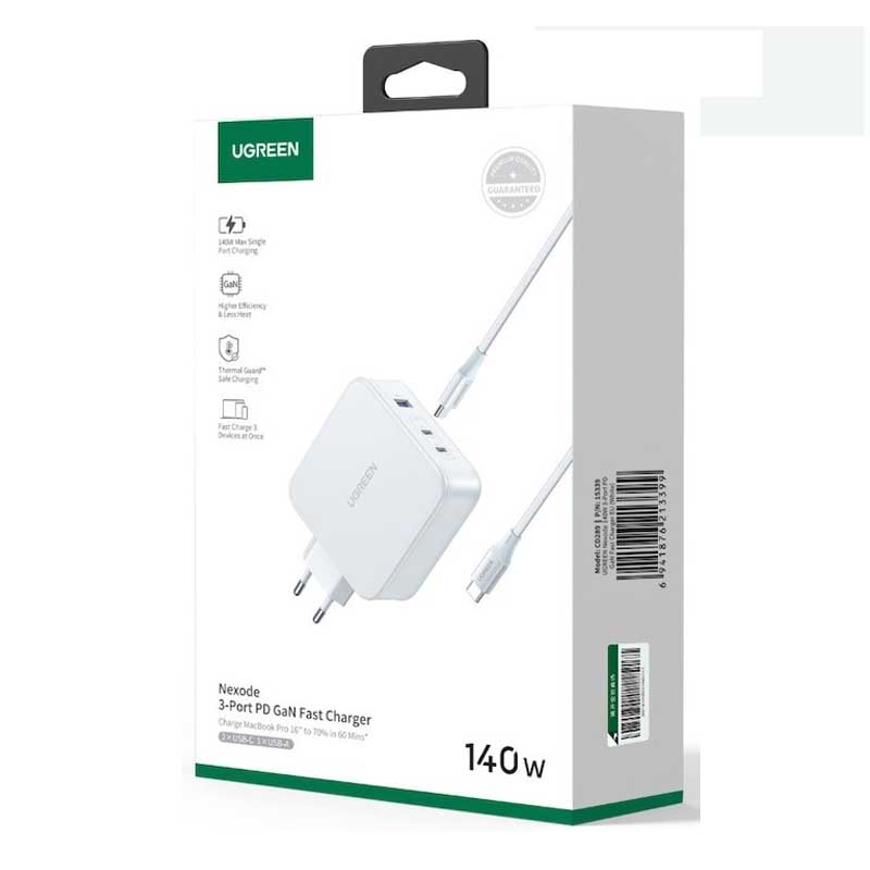 Ugreen 15339 Củ sạc nhanh Nexode 140W GaN PD3.1, 2 USB Type-C và 1 USB Type-A chính hãng (EU)