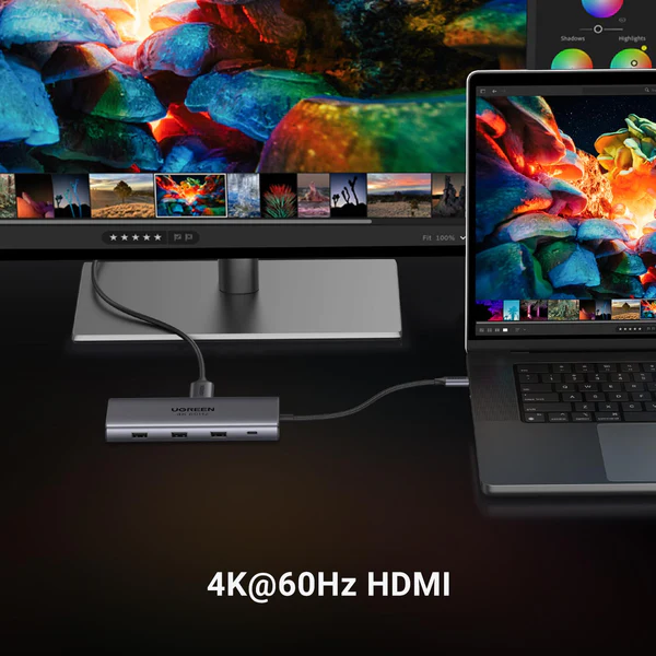 Ugreen 15532 Hub chuyển USB typeC sang 2*USB A3.0 + 1USBA + 1USB-C + HDMI + RJ45 Gigabit + SD/TF