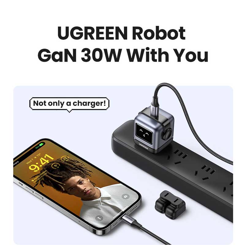 Ugreen 15550 Bộ sạc nhanh 30W Single C GaN-Robot màu xám-US cao cấp chính hãng