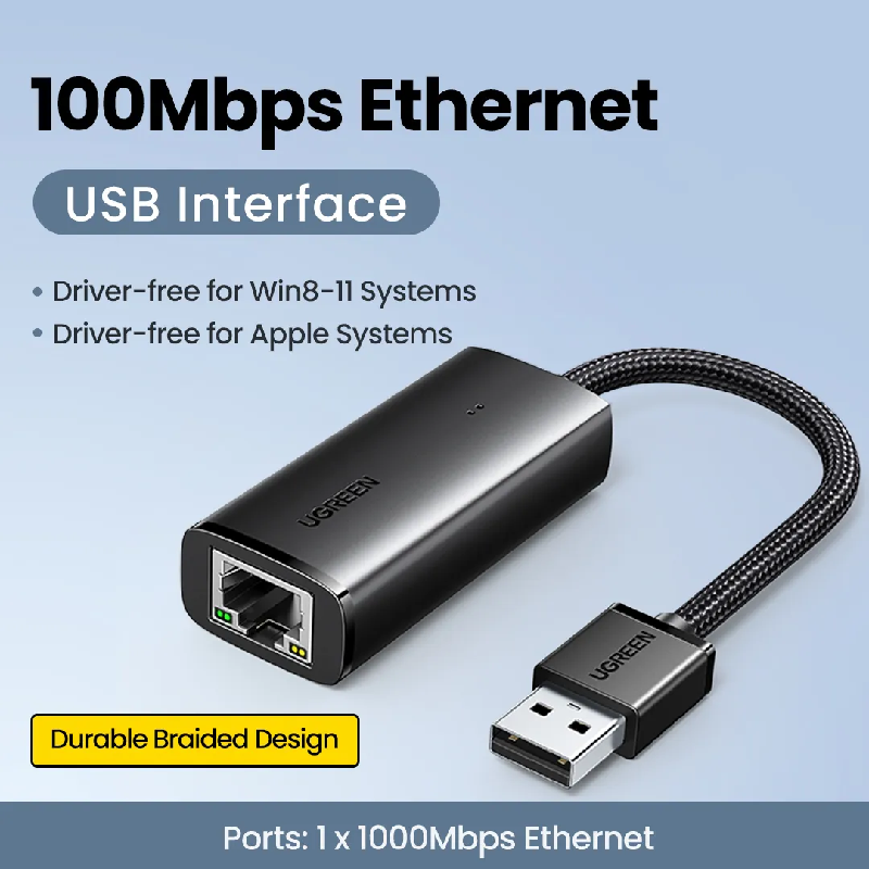 UGREEN 15632 Bộ chuyển đổi Ethernet USB-A 2.0 sang 100Mbps Màu đen chính hãng