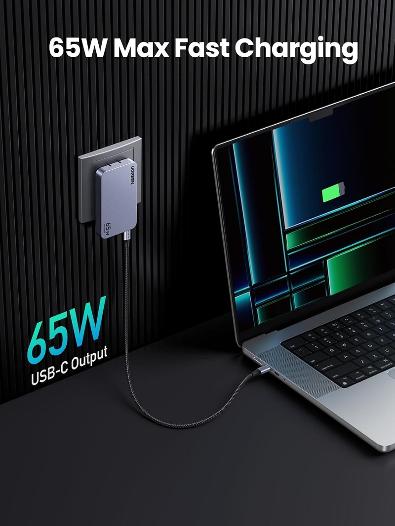 Ugreen 15817 Củ sạc 2 cổng USB-C và 1 USB 65W màu ghi xám
