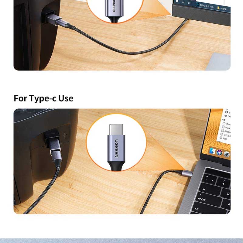 Ugreen 20120 Đầu chuyển đổi USB Type-C âm sang USB Type-B dương máy in vỏ nhôm (màu xám)