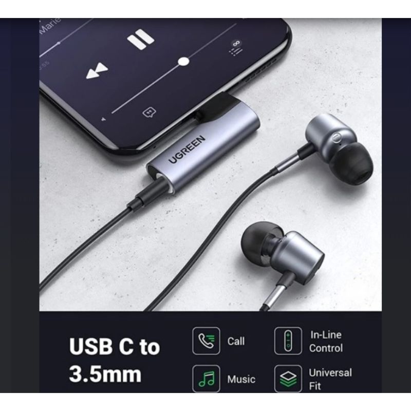 UGREEN 20194 Đầu chuyển âm thanh USB Type-C to 3.5mm AUX có DAC Stereo Mic HiFi bẻ góc 90 độ