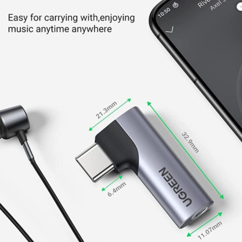 UGREEN 20194 Đầu chuyển âm thanh USB Type-C to 3.5mm AUX có DAC Stereo Mic HiFi bẻ góc 90 độ