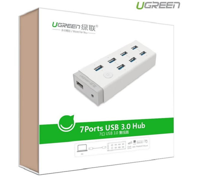 Ugreen 20290 Bộ chia 7 cổng USB 3.0 Ugreen kèm nguồn 12V- 2A cao cấp