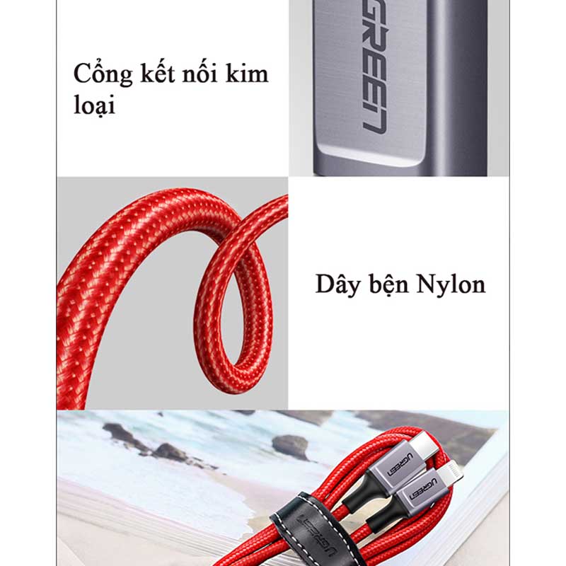 Ugreen 20309 Cáp UGREEN Type-C Male to lightning Male Case Alu Braided Red 1m cao cấp