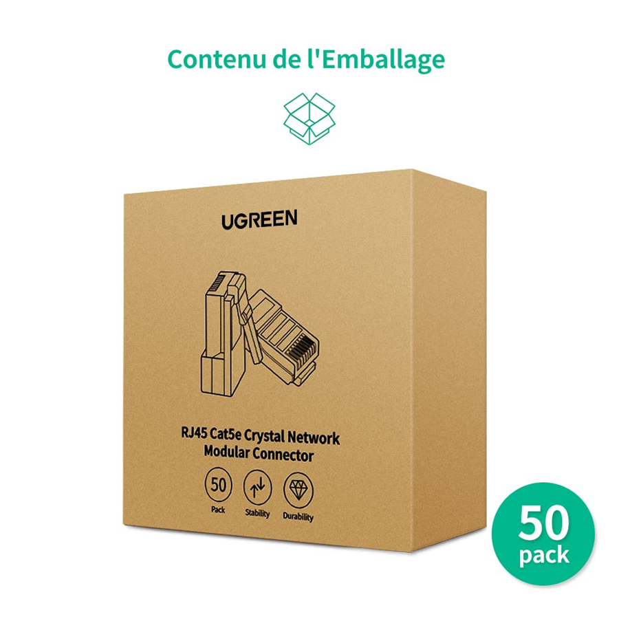 Ugreen 20329, Đầu bấm mạng RJ45 cat 5e Túi 10 Chiếc Cao Cấp Chính Hãng