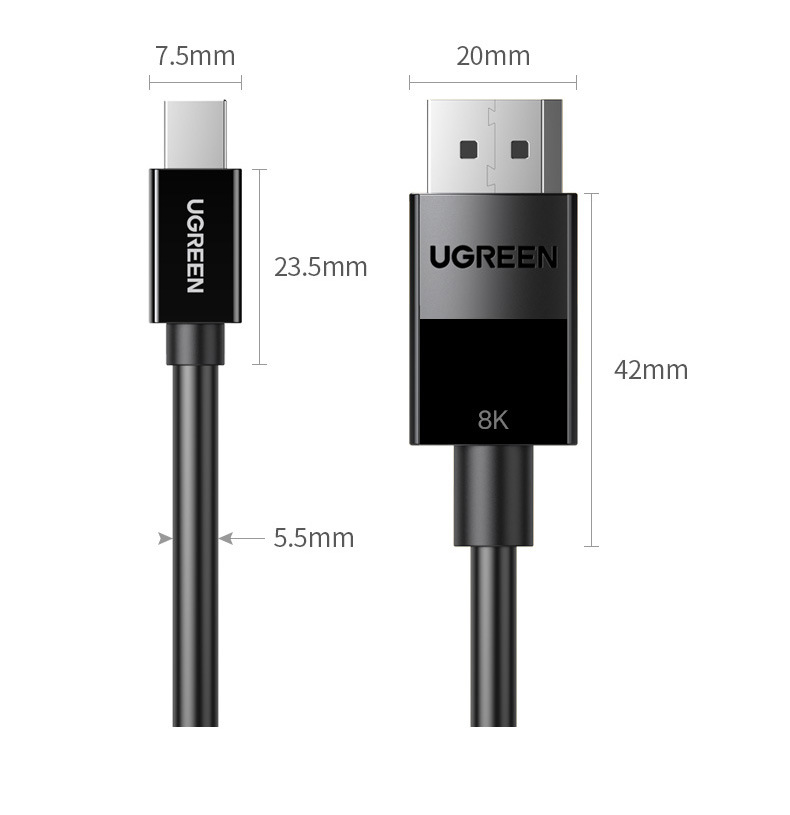 Ugreen 20415, Cáp chuyển Mini Displayport sang Displayport 8K@60Hz Dài 1M5 cao cấp