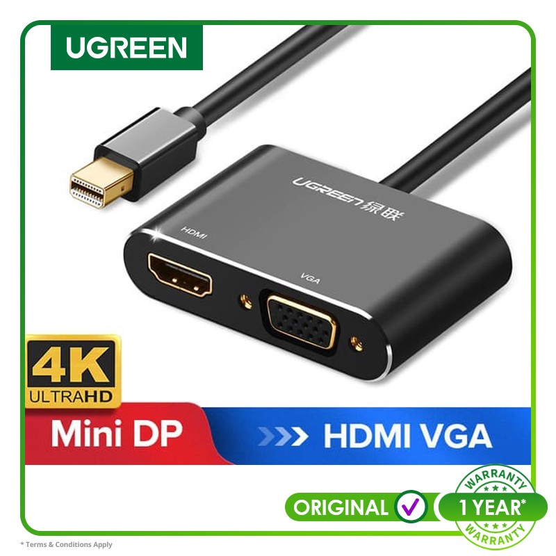 Ugreen 20422 Bộ chuyển đổi Mini DP sang HDMI + VGA (màu đen)