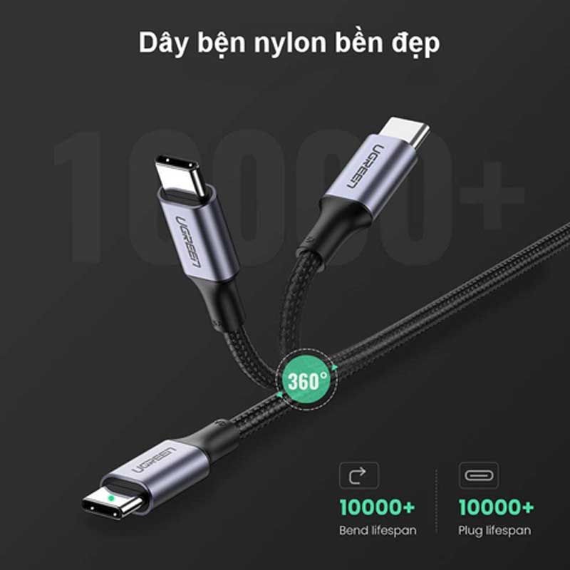 Ugreen 20478 Cáp USB-C UGREEN vỏ nhôm bện 0.5m (Đen) chính hãng