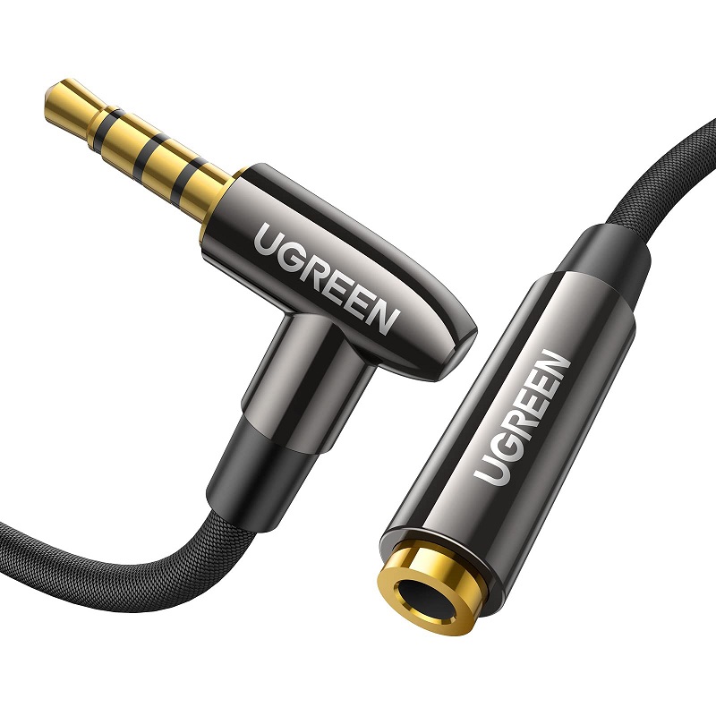Ugreen 20495 cáp audio nối dài 3.5mm hỗ trợ Hi-Fi Stereo TRRS dài 2M 4 khấc 90 độ (màu đen)