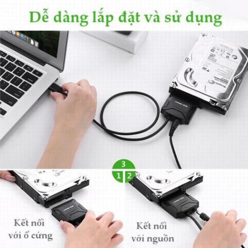 UGREEN 20611 Cáp USB to SATA HDD 2,5 và 3,5 Converter Có nguồn phụ