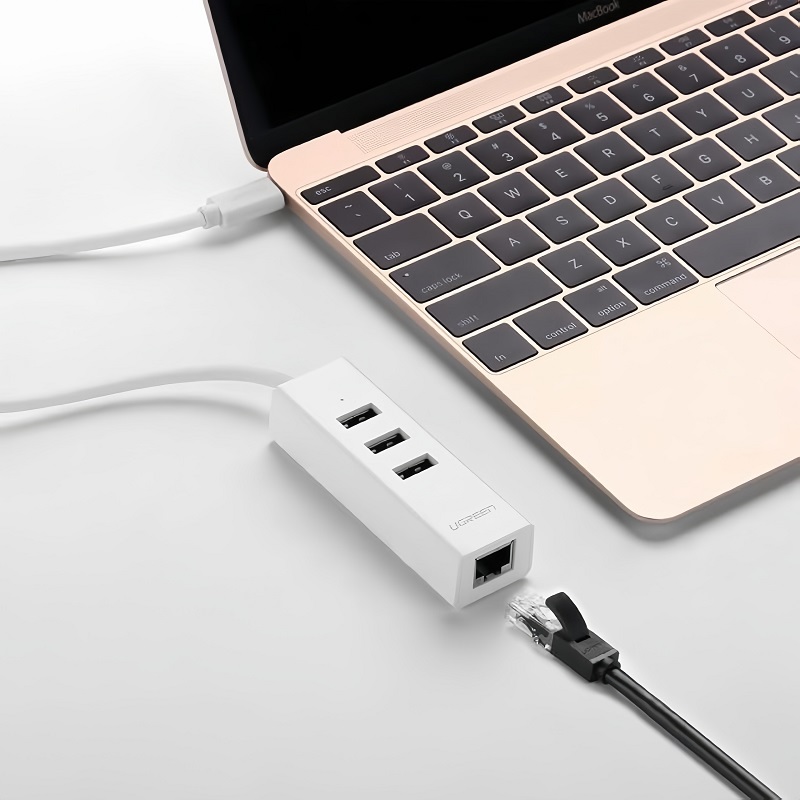 Ugreen 20792 Bộ chia USB Type C sang Hub 3 cổng USB 2.0 và 1 cổng Lan cao cấp