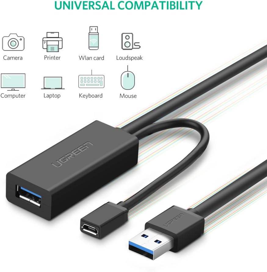 Ugreen 20826  Dây,Cáp USB 3.0 nối dài 5M hỗ trợ nguồn Micro USB