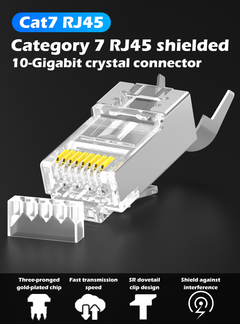 Ugreen 20842,Đầu bấm mạng RJ45 chuẩn Cat6 cao cấp có vỏ bọc inox Túi 10 chiếc