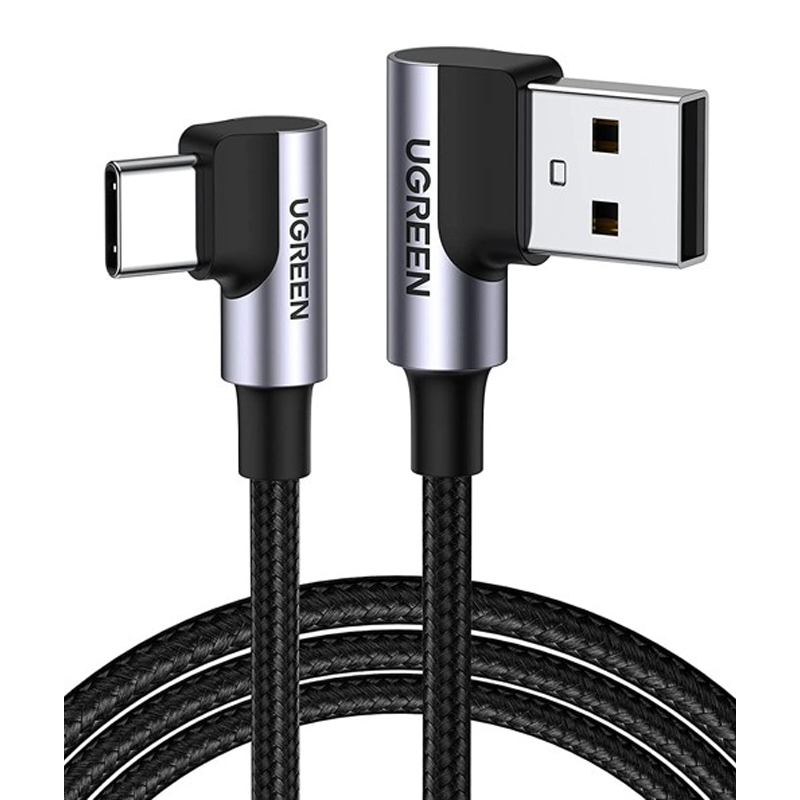 Ugreen 20856  Cáp UGREEN Angled USB 2.0 A to Type C Vỏ Nhôm Mạ Niken 1m (Đen) chính hãng
