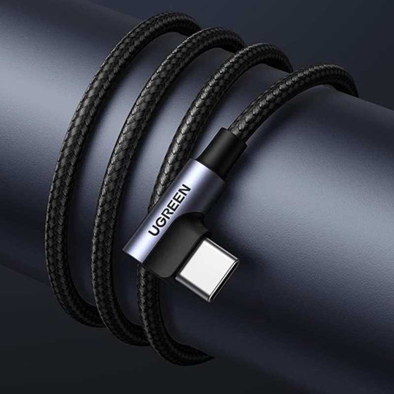 Ugreen 20856  Cáp UGREEN Angled USB 2.0 A to Type C Vỏ Nhôm Mạ Niken 1m (Đen) chính hãng