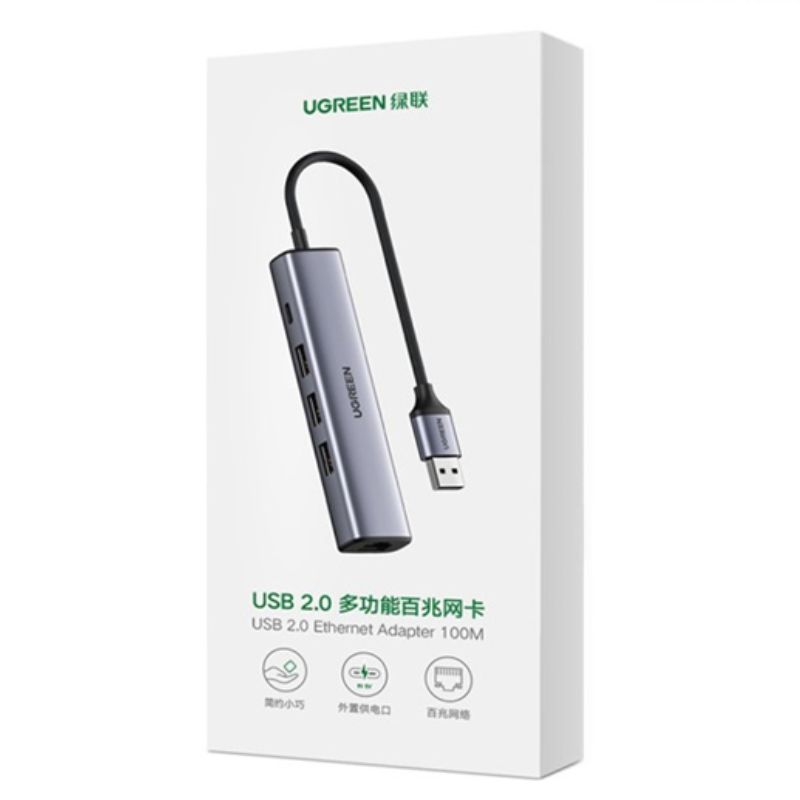 UGREEN 20900 Bộ chuyển USB 2.0 ra 3 cổng USB 2.0 + Lan 100Mbps chính hãng