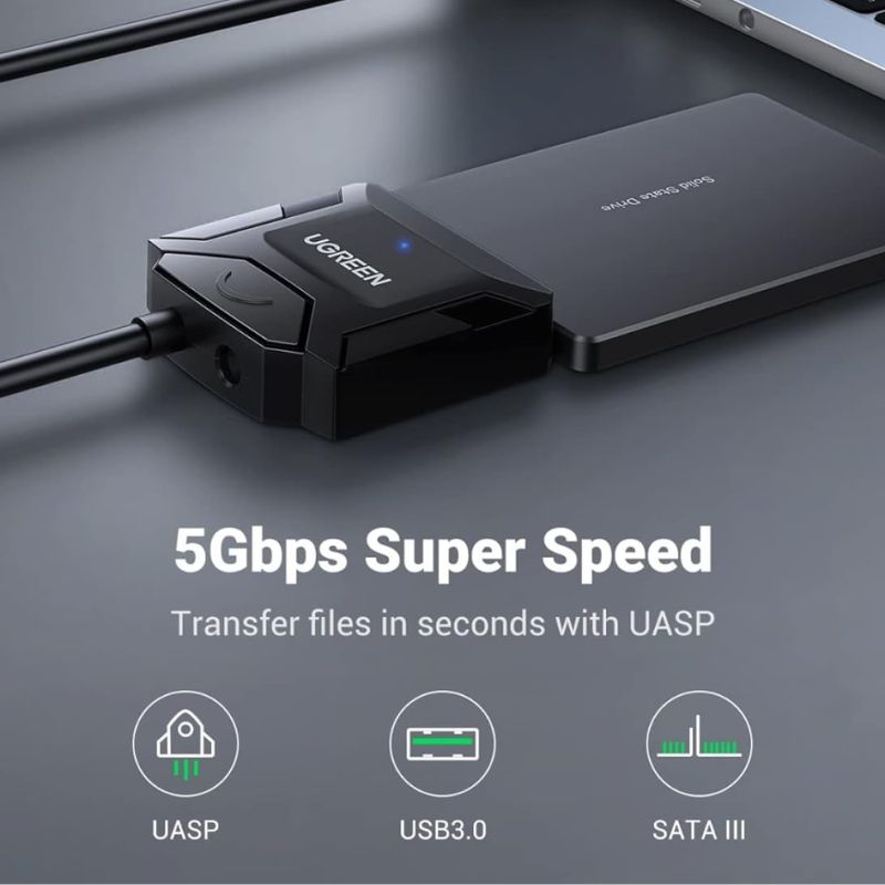 UGREEN 20953 0.5M USB 3.0 ra SATA bộ chuyển ổ cứng và ssd màu xám 50cm