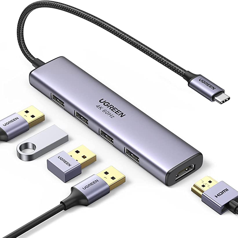 Ugreen 20955 Bộ chuyển đổi UGREEN USB-C sang 4*USB 3.0+HDMI 4K@60Hz