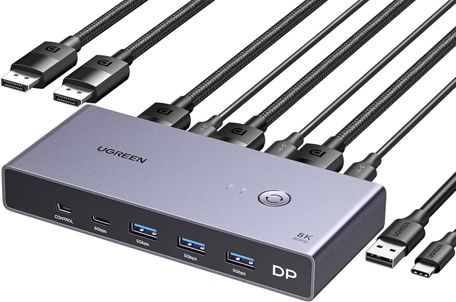 UGREEN 25962 Công tắc KVM DisplayPort 2 In 1 Out Chính Hãng - Chia Sẻ Màn Hình, Chuột, Bàn Phím