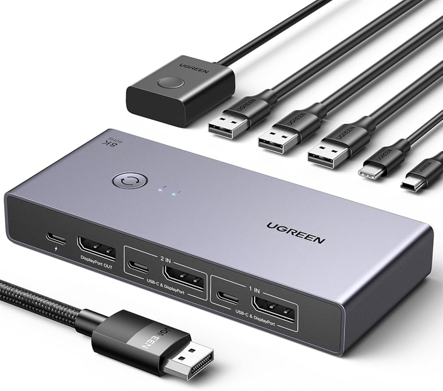 UGREEN 25962 Công tắc KVM DisplayPort 2 In 1 Out Chính Hãng - Chia Sẻ Màn Hình, Chuột, Bàn Phím