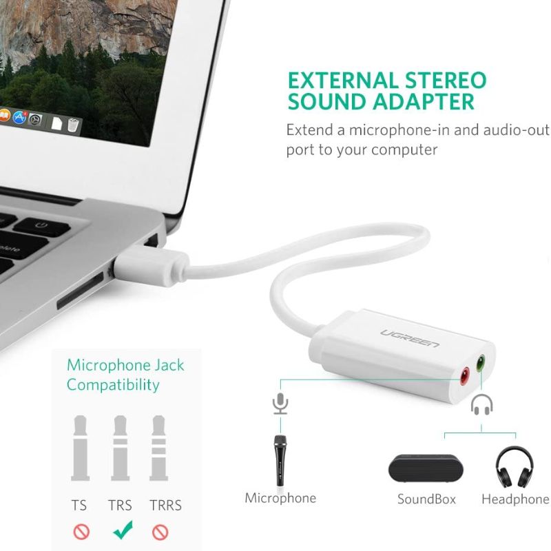 Ugreen 30143 CARD SOUND USB RA AUDIO 3.5MM TAI NGHE + MICROPHONE