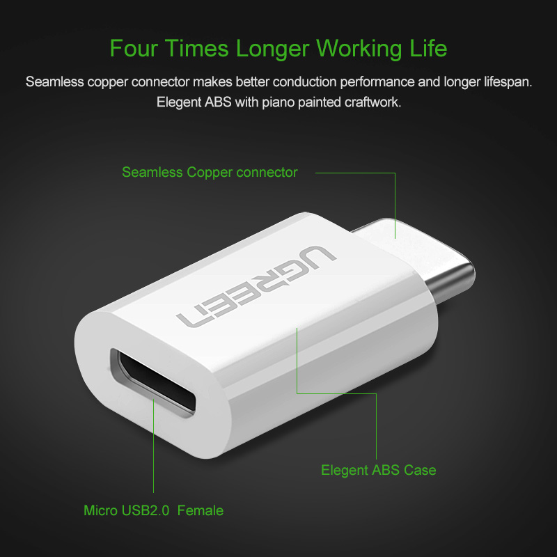 Ugreen 30154  Đầu chuyển đổi USB TYPE C sang MICRO USB vỏ nhựa.