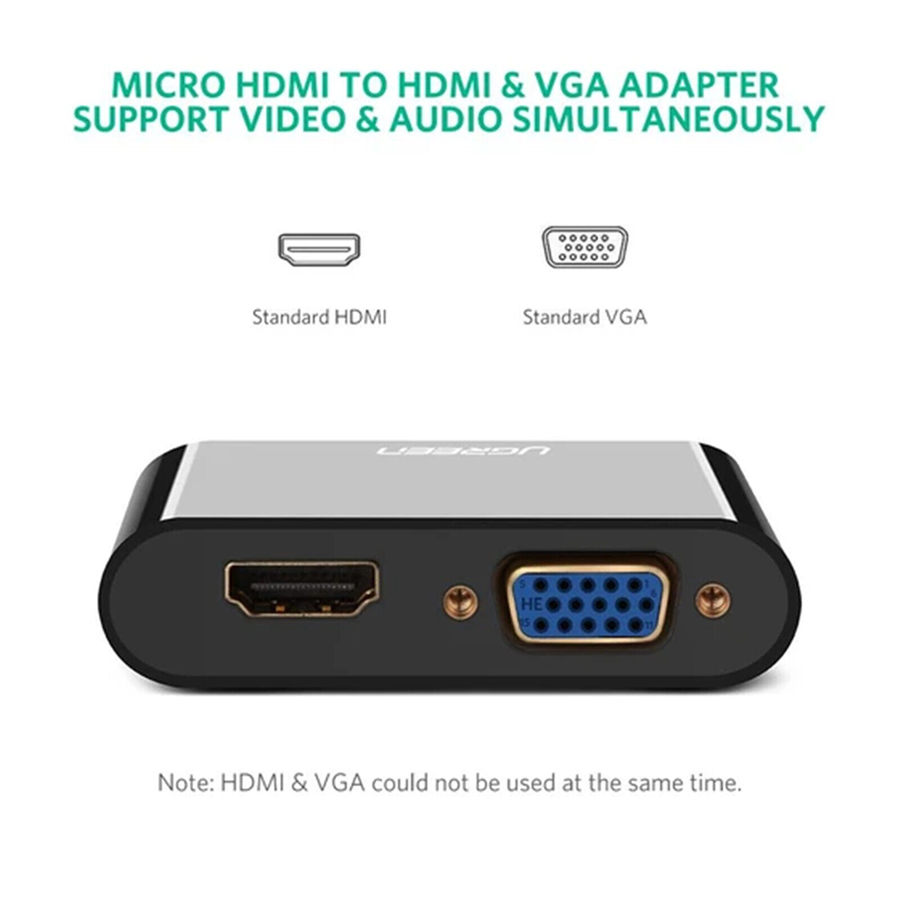 Ugreen 30355, Cáp Chuyển Micro HDMI sang HDMI +VGA Có Audio ( Màu Đen )