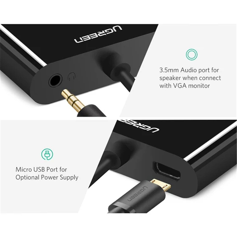 Ugreen 30355, Cáp Chuyển Micro HDMI sang HDMI +VGA Có Audio ( Màu Đen )