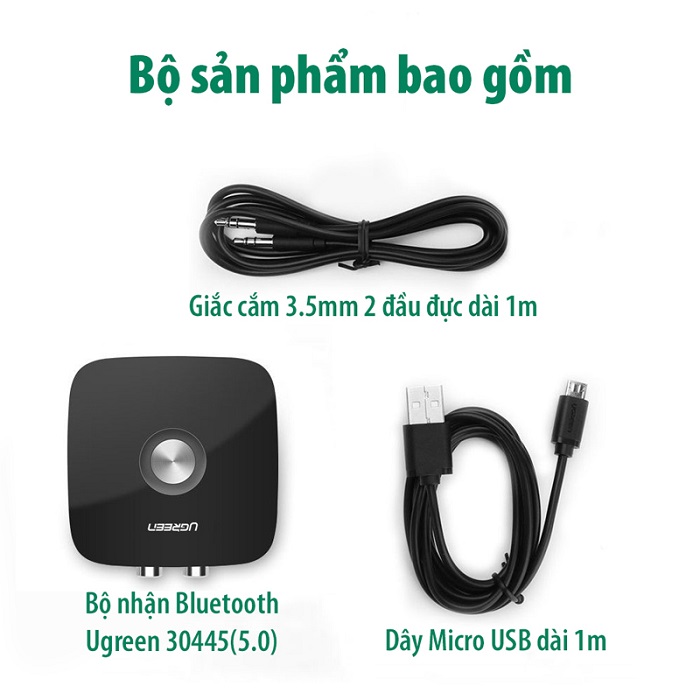 Ugreen 30445 Thiết bị nhận Bluetooth 5.0 Music Receiver cho loa, amply cao cấp