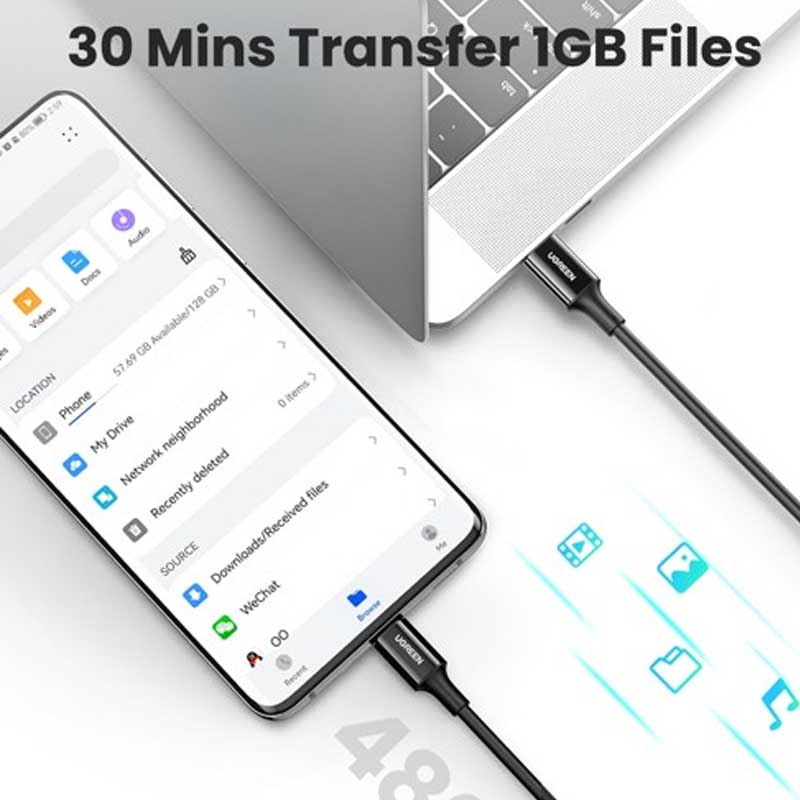 Ugreen 30700 Cáp dữ liệu Type C 2.0 Male To Type C 2.0 Male 5A Đen 0,5M cao cấp