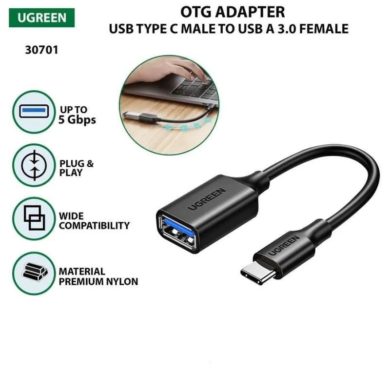 Ugreen 30701 USB-C sang USB 3.0 A màu đen cao cấp.