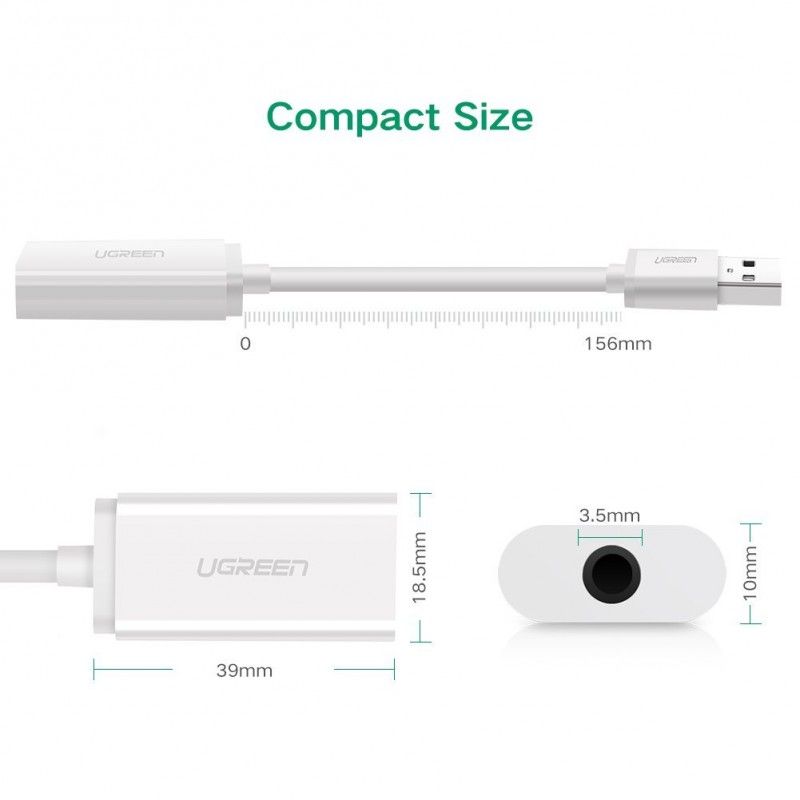 Ugreen 30712 Card sound USB 2.0 to 3.5mm Mic & Loa chính hãng