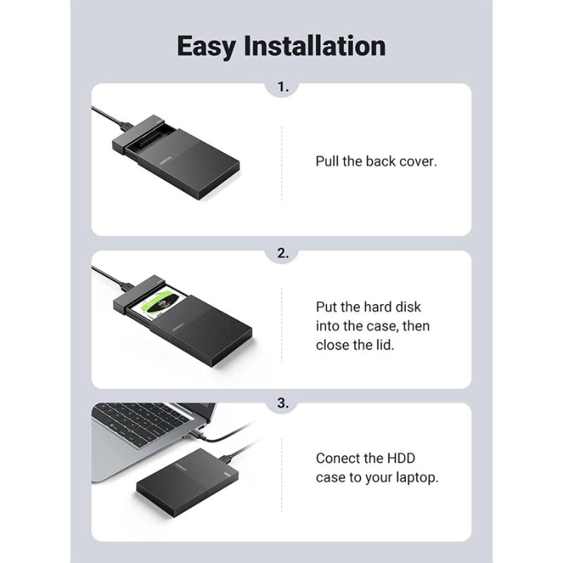 UGREEN 30725 USB 3.0 hộp đựng ssd + ổ cứng 2.5Inch kèm cáp micro B CM471