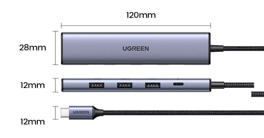 Ugreen 35581 Hub Revodok USB Type-C 5 trong 1 ra HDMI 4K@30Hz, USB 3.0, Sạc PD 100W cao cấp