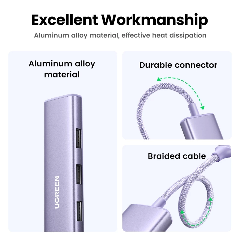 Ugreen 35582 Hub Revodok USB Type-C 5 trong 1 ra HDMI 4K@30Hz, USB 3.0, Sạc PD 100W cao cấp