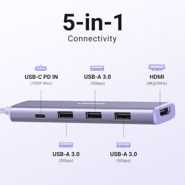 Ugreen 35582 Hub Revodok USB Type-C 5 trong 1 ra HDMI 4K@30Hz, USB 3.0, Sạc PD 100W cao cấp