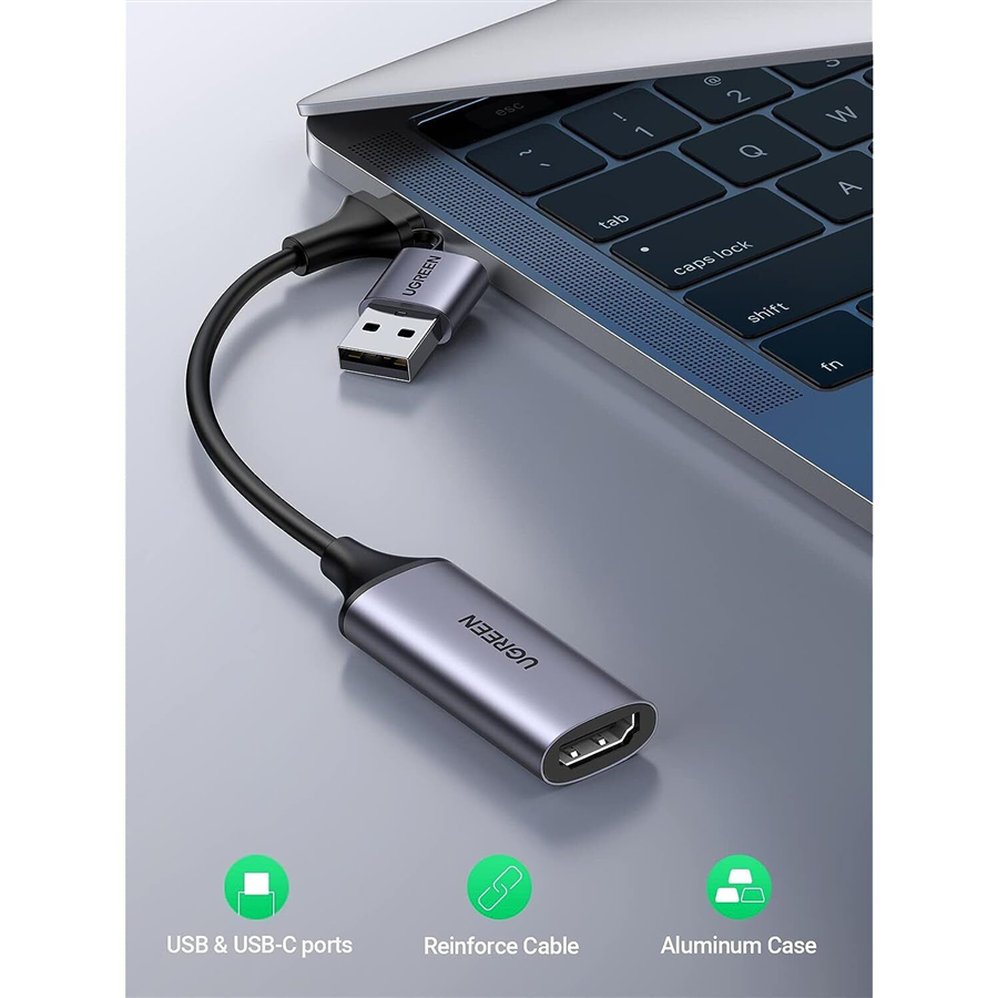 Ugreen 40189, Cáp ghi hình HDMI to USB 2.0 / Type-C Cao Cấp Chính Hãng