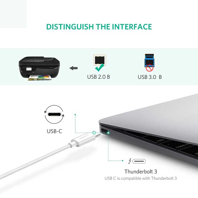 Ugreen 40417 Cáp máy in USB Type C dài 1.5m (màu trắng) chính hãng