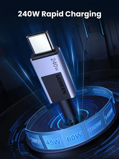UGREEN 45067 Cáp sạc nhanh PD 240W USB-C sang USB-C màu xám không gian 1m cao cấp