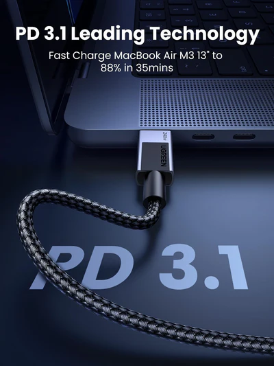 UGREEN 45067 Cáp sạc nhanh PD 240W USB-C sang USB-C màu xám không gian 1m cao cấp