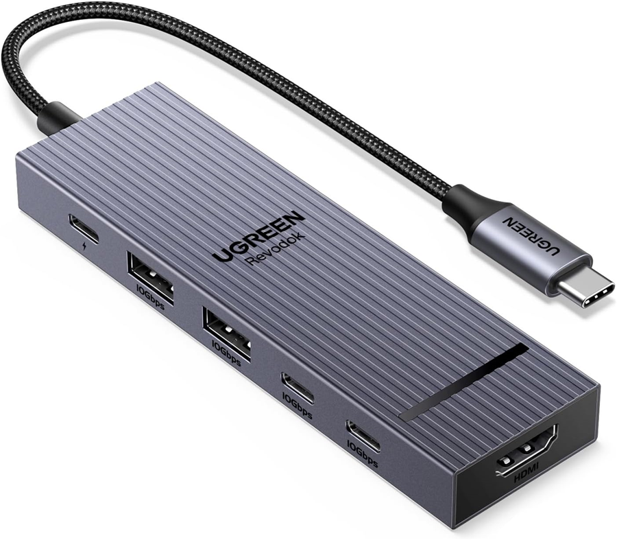 UGREEN 45363 Revodok Pro Bộ chia 6in1 USB-C sang HDMI 4K 60Hz, PP 100W, 2 USB-A và 2 USB-C 10Gbps