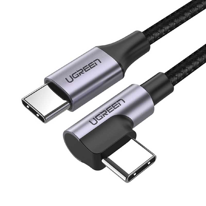 Ugreen 50122 UGREEN USB-C to Angled USB 2.0 C M/M Cáp Tròn Vỏ Nhôm Mạ Niken 0.5m (Xám Đen)