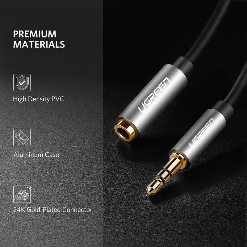 Ugreen 50241 cáp audio nối dài 3.5mm dài 2M đầu nối mạ vàng 24K cao cấp(màu đen)